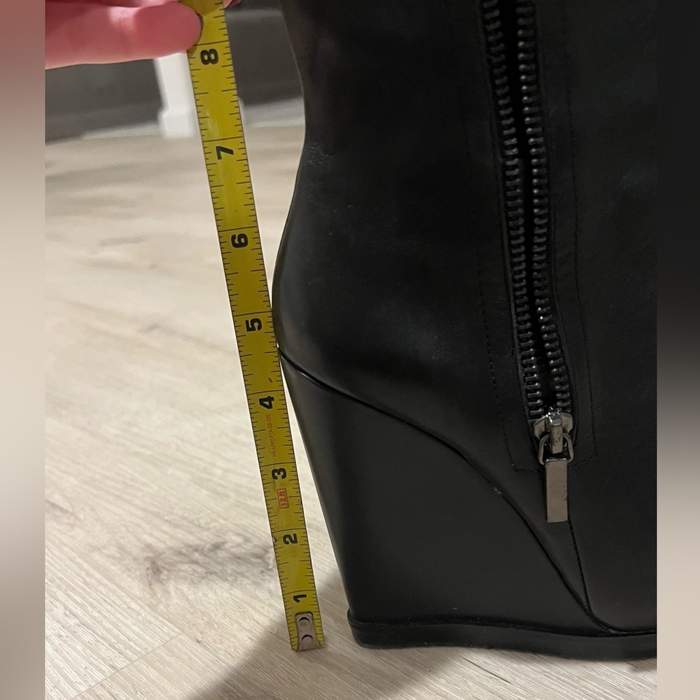 Black Leather Wedge Ankle Boots - Women's - Picture 6 of 6